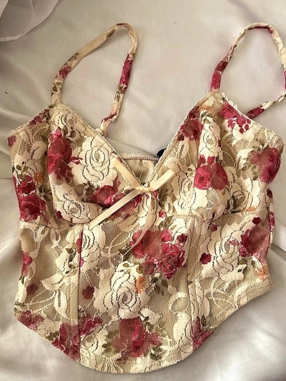 Out From Under Modern Love Corset Floral Lace Camisole Pink & Cream